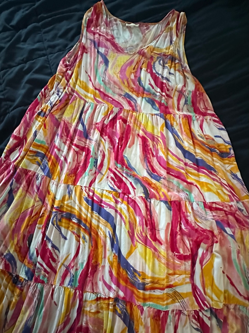 loralette Multicolor Swirl A-Line Tiered Maxi Skirt